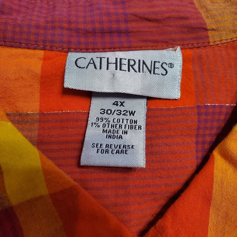 Catherines Women's Plaid Cotton Button Down Collar Shirt 4X - Picture 4 of 4